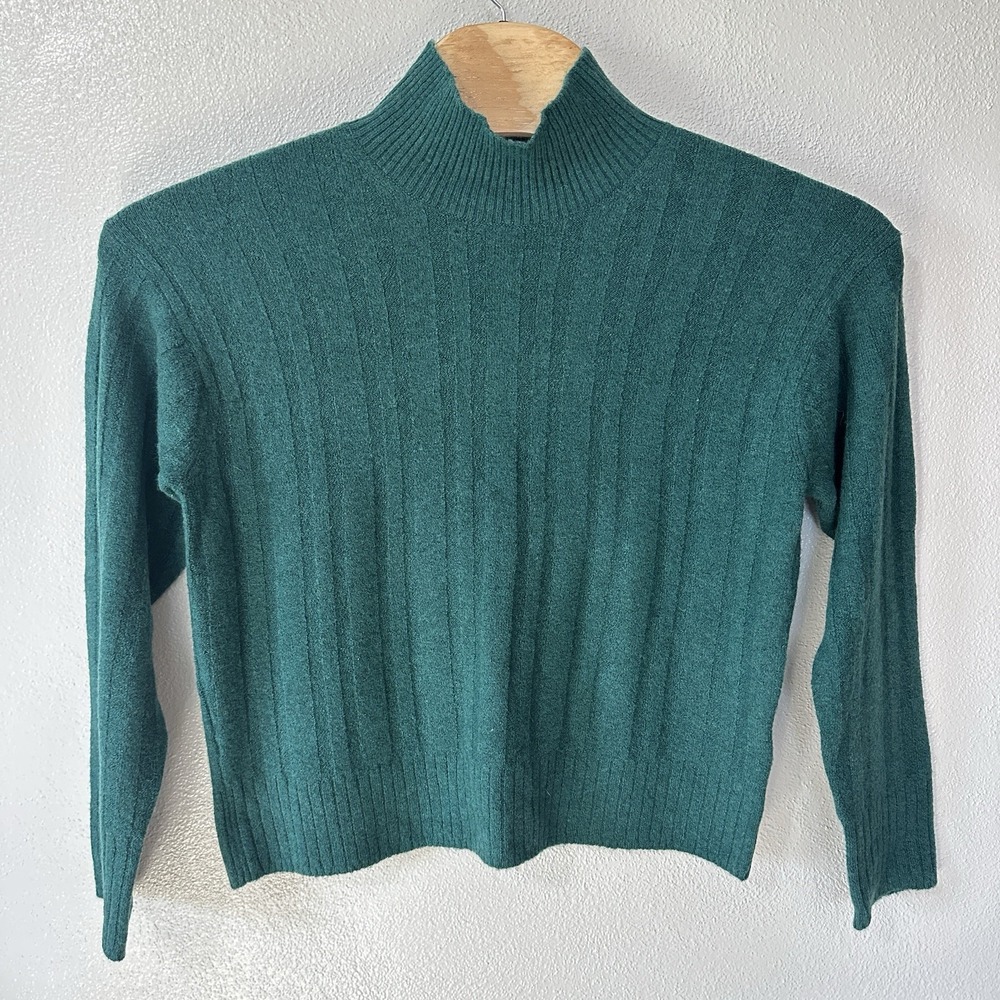 J. Crew Green Medium Ribbed Mockneck Sweater Supersoft Yarn Wool Alpaca‎ Blend